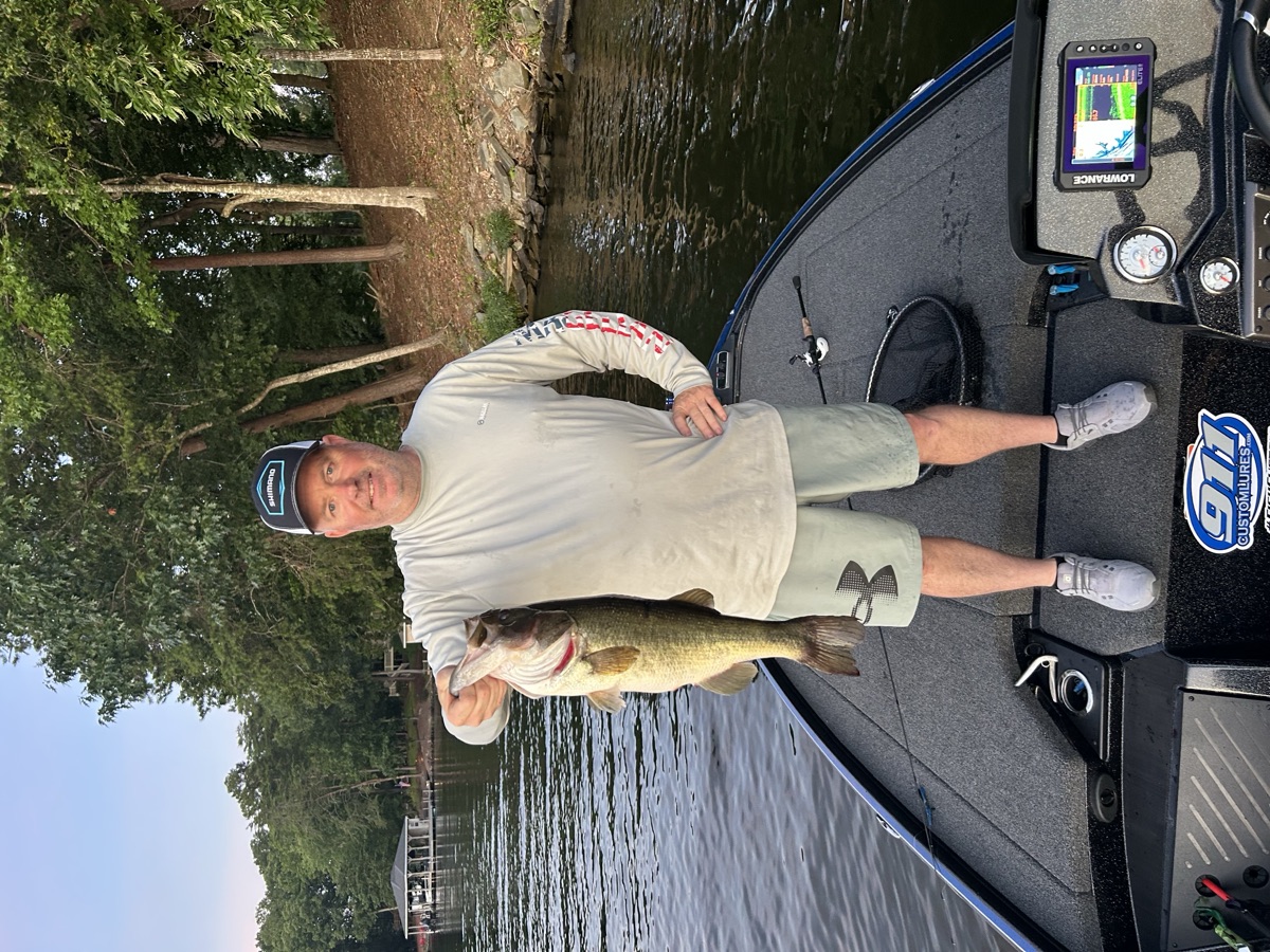 Large bass caught on WiCo handmade lure Lake Wylie